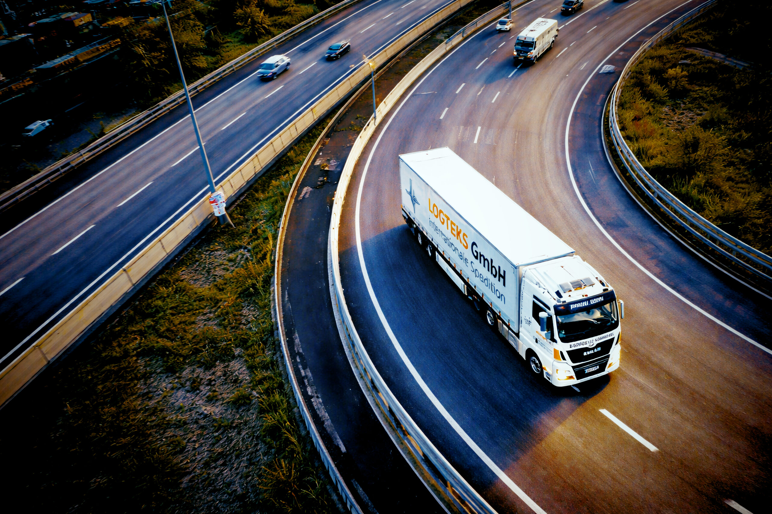 a white semi truck driving down a rural road